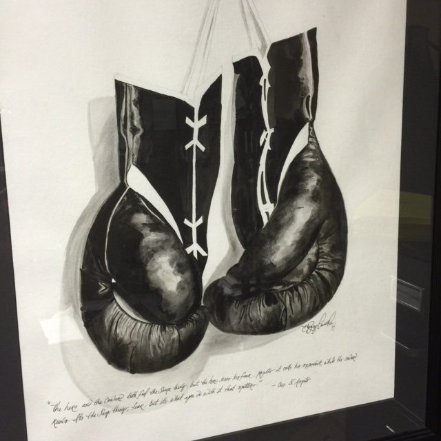 Boxing Gloves Hanging in Kris Espino's Office